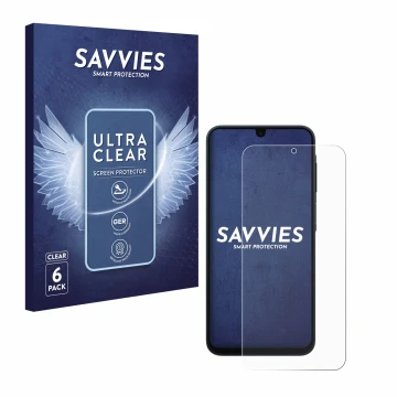 Face avant d’un emballage produit avec le logo de la marque Savvies. À côté, l’appareil Samsung Galaxy A17 5G est représenté a