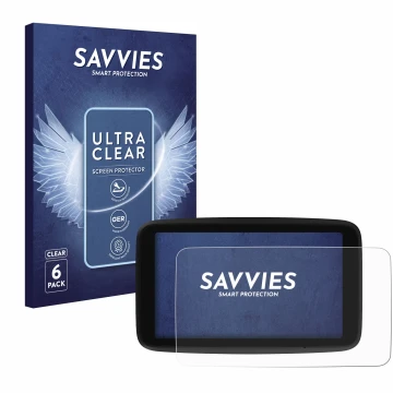 Face avant d’un emballage produit avec le logo de la marque Savvies. À côté, l’appareil TomTom GO Classic 6