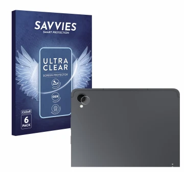 Face avant d’un emballage produit avec le logo de la marque Savvies. À côté, l’appareil Samsung Galaxy Tab S11 (Caméra UNIQUEM