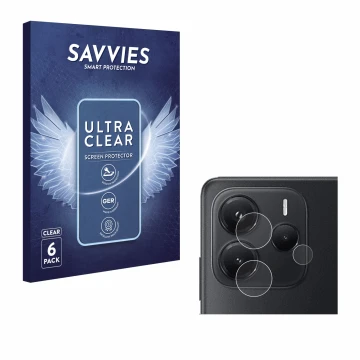 Face avant d’un emballage produit avec le logo de la marque Savvies. À côté, l’appareil Xiaomi Redmi Note 14 4G (Caméra UNIQUE