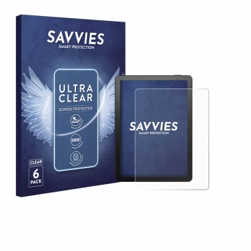 Face avant d’un emballage produit avec le logo de la marque Savvies. À côté, l’appareil Bigme B6 Color est représenté avec la 