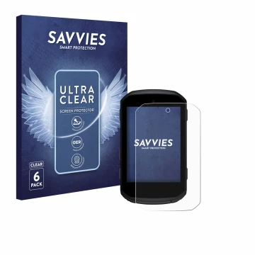 Face avant d’un emballage produit avec le logo de la marque Savvies. À côté, l’appareil Garmin Edge 550 est représenté avec la