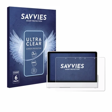 Face avant d’un emballage produit avec le logo de la marque Savvies. À côté, l’appareil eufy Smart Display E10 est représenté 