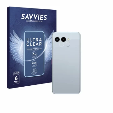 Face avant d’un emballage produit avec le logo de la marque Savvies. À côté, l’appareil Telekom T Phone 3 (Caméra UNIQUEMENT) 