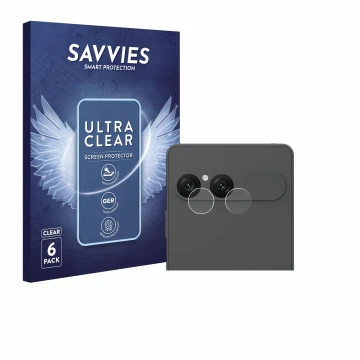 Face avant d’un emballage produit avec le logo de la marque Savvies. À côté, l’appareil Sony Xperia 10 VII (Caméra UNIQUEMENT)