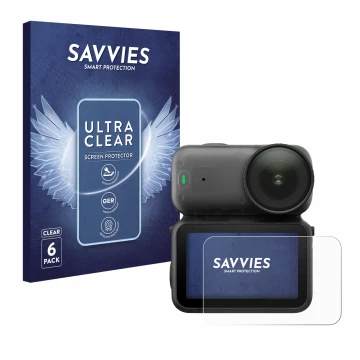 Face avant d’un emballage produit avec le logo de la marque Savvies. À côté, l’appareil DJI Osmo Nano est représenté avec la p