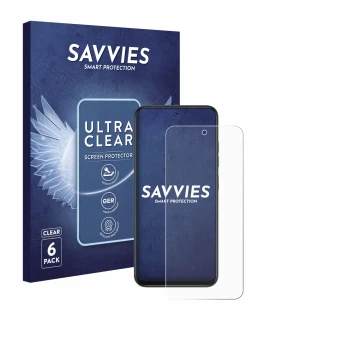 Face avant d’un emballage produit avec le logo de la marque Savvies. À côté, l’appareil Infinix Smart 10 est représenté avec l