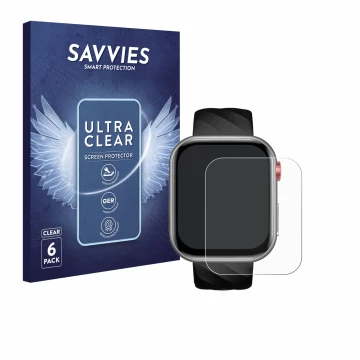 Face avant d’un emballage produit avec le logo de la marque Savvies. À côté, l’appareil Taopon Smartwatch 1.97