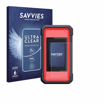 Face avant d’un emballage produit avec le logo de la marque Savvies. À côté, l’appareil Launch X431 SmartLink C V2.0 est repré
