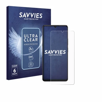 Face avant d’un emballage produit avec le logo de la marque Savvies. À côté, l’appareil Cubot X100 est représenté avec la prot