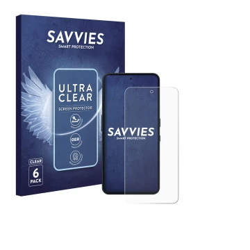 Face avant d’un emballage produit avec le logo de la marque Savvies. À côté, l’appareil Nothing Phone (3a) Lite est représenté