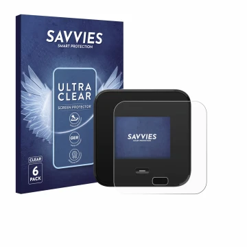 Face avant d’un emballage produit avec le logo de la marque Savvies. À côté, l’appareil Netgear Nighthawk M7 Pro est représent