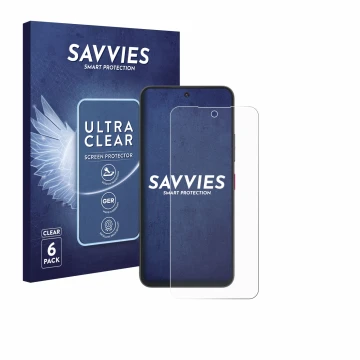 Face avant d’un emballage produit avec le logo de la marque Savvies. À côté, l’appareil Telekom T Phone 3 Pro est représenté a