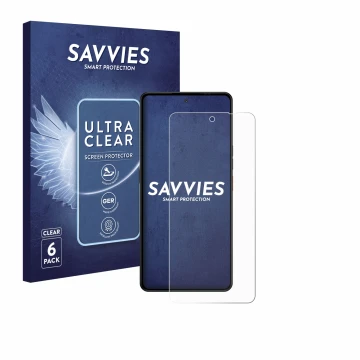 Face avant d’un emballage produit avec le logo de la marque Savvies. À côté, l’appareil Gigaset GS6 est représenté avec la pro