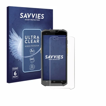 Face avant d’un emballage produit avec le logo de la marque Savvies. À côté, l’appareil Newland MT93 est représenté avec la pr