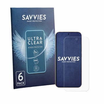 Face avant d’un emballage produit avec le logo de la marque Savvies. À côté, l’appareil Oppo Reno 15 Pro est représenté avec l