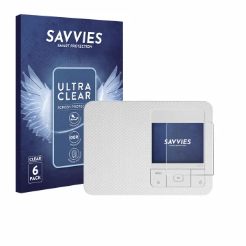 Face avant d’un emballage produit avec le logo de la marque Savvies. À côté, l’appareil Canon Selphy CP1500 Mini est représent