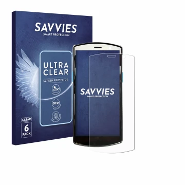 Face avant d’un emballage produit avec le logo de la marque Savvies. À côté, l’appareil Unitech EA510 est représenté avec la p