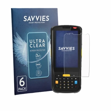 Face avant d’un emballage produit avec le logo de la marque Savvies. À côté, l’appareil Newland MT65 Beluga V est représenté a