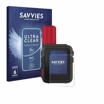 Face avant d’un emballage produit avec le logo de la marque Savvies. À côté, l’appareil Garmin inReach Mini 3 Plus est représe