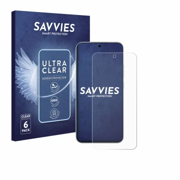 Face avant d’un emballage produit avec le logo de la marque Savvies. À côté, l’appareil Oppo A6 Pro 4G est représenté avec la 