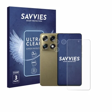 Face avant d’un emballage produit avec le logo de la marque Savvies. À côté, l’appareil Motorola Signature 165 (Avant+Caméra) 