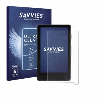 Face avant d’un emballage produit avec le logo de la marque Savvies. À côté, l’appareil Xteink X4 est représenté avec la prote