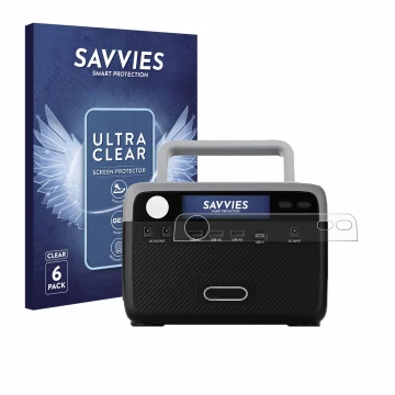 Face avant d’un emballage produit avec le logo de la marque Savvies. À côté, l’appareil Flashfish BP030B est représenté avec l