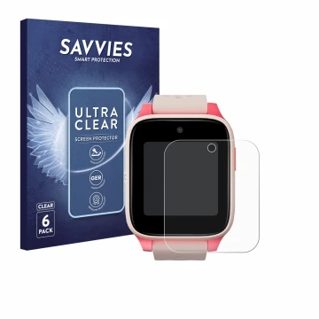 Face avant d’un emballage produit avec le logo de la marque Savvies. À côté, l’appareil TCL Movetime Kids Watch MT46 est repré