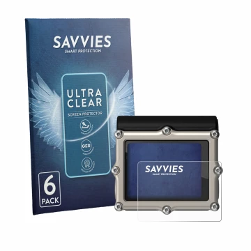 Face avant d’un emballage produit avec le logo de la marque Savvies. À côté, l’appareil Shearwater Petrel 3 dive computer est 