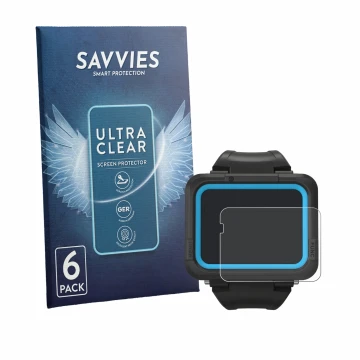 Face avant d’un emballage produit avec le logo de la marque Savvies. À côté, l’appareil Shearwater PEREGRINE dive computer est