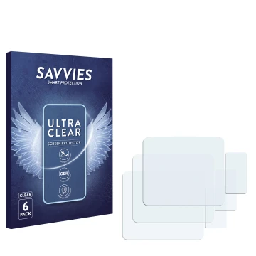 Face avant d’un emballage produit avec le logo de la marque Savvies. À côté se trouve la protection d’écran correspondante.