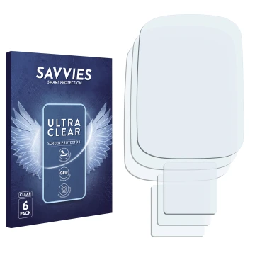 Face avant d’un emballage produit avec le logo de la marque Savvies. À côté se trouve la protection d’écran correspondante.