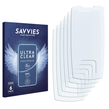 Face avant d’un emballage produit avec le logo de la marque Savvies. À côté se trouve la protection d’écran correspondante.