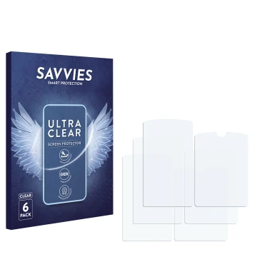 Face avant d’un emballage produit avec le logo de la marque Savvies. À côté se trouve la protection d’écran correspondante.