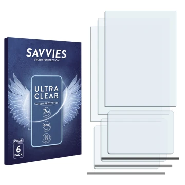 Face avant d’un emballage produit avec le logo de la marque Savvies. À côté se trouve la protection d’écran correspondante.