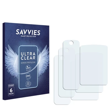 Face avant d’un emballage produit avec le logo de la marque Savvies. À côté se trouve la protection d’écran correspondante.