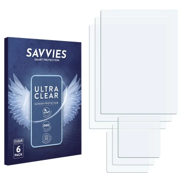 Face avant d’un emballage produit avec le logo de la marque Savvies. À côté se trouve la protection d’écran correspondante.