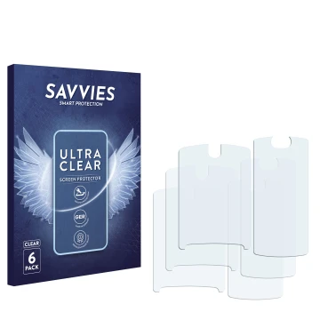 Face avant d’un emballage produit avec le logo de la marque Savvies. À côté se trouve la protection d’écran correspondante.