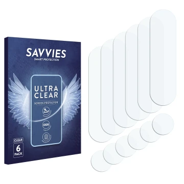 Face avant d’un emballage produit avec le logo de la marque Savvies. À côté se trouve la protection d’écran correspondante.