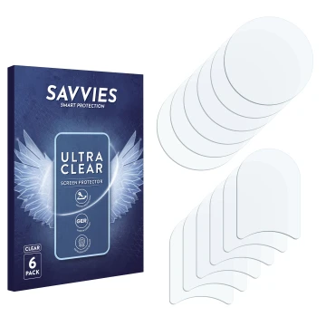 Face avant d’un emballage produit avec le logo de la marque Savvies. À côté se trouve la protection d’écran correspondante.
