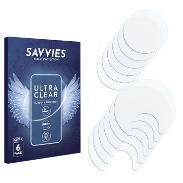 Face avant d’un emballage produit avec le logo de la marque Savvies. À côté se trouve la protection d’écran correspondante.