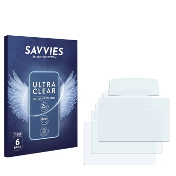 Face avant d’un emballage produit avec le logo de la marque Savvies. À côté se trouve la protection d’écran correspondante.