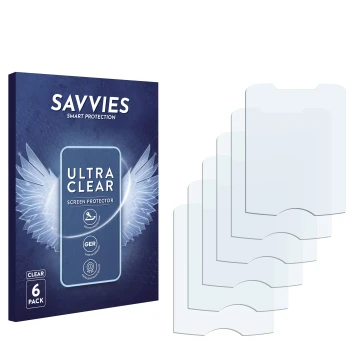 Face avant d’un emballage produit avec le logo de la marque Savvies. À côté se trouve la protection d’écran correspondante.