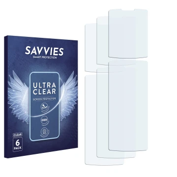 Face avant d’un emballage produit avec le logo de la marque Savvies. À côté se trouve la protection d’écran correspondante.