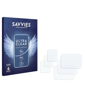 Face avant d’un emballage produit avec le logo de la marque Savvies. À côté se trouve la protection d’écran correspondante.