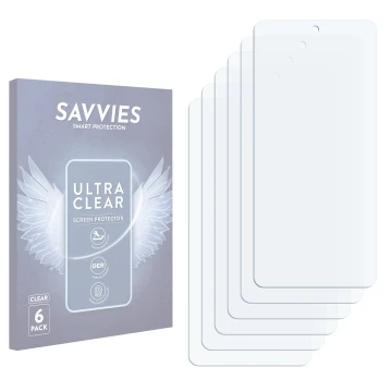 Face avant d’un emballage produit avec le logo de la marque Savvies. À côté se trouve la protection d’écran correspondante.