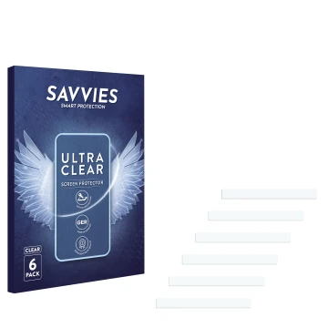 Face avant d’un emballage produit avec le logo de la marque Savvies. À côté se trouve la protection d’écran correspondante.