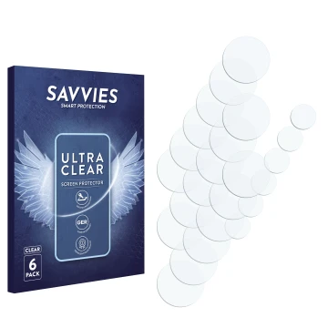 Face avant d’un emballage produit avec le logo de la marque Savvies. À côté se trouve la protection d’écran correspondante.