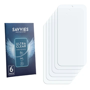 Face avant d’un emballage produit avec le logo de la marque Savvies. À côté se trouve la protection d’écran correspondante.